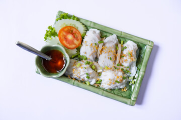 Thai steamed rice-skin dumplings, top view.