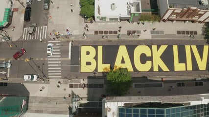 Aerial Drone Shot of Black Lives Matter Mural in Bed-Stuy, Brooklyn, New York - Shot on DJI Mavic 2 Pro on June 19, 2020 - Powered by Adobe