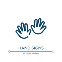 Hand signs icon. Linear vector illustration from basketball team collection. Outline hand signs icon vector. Thin line symbol for use on web and mobile apps, logo, print media.
