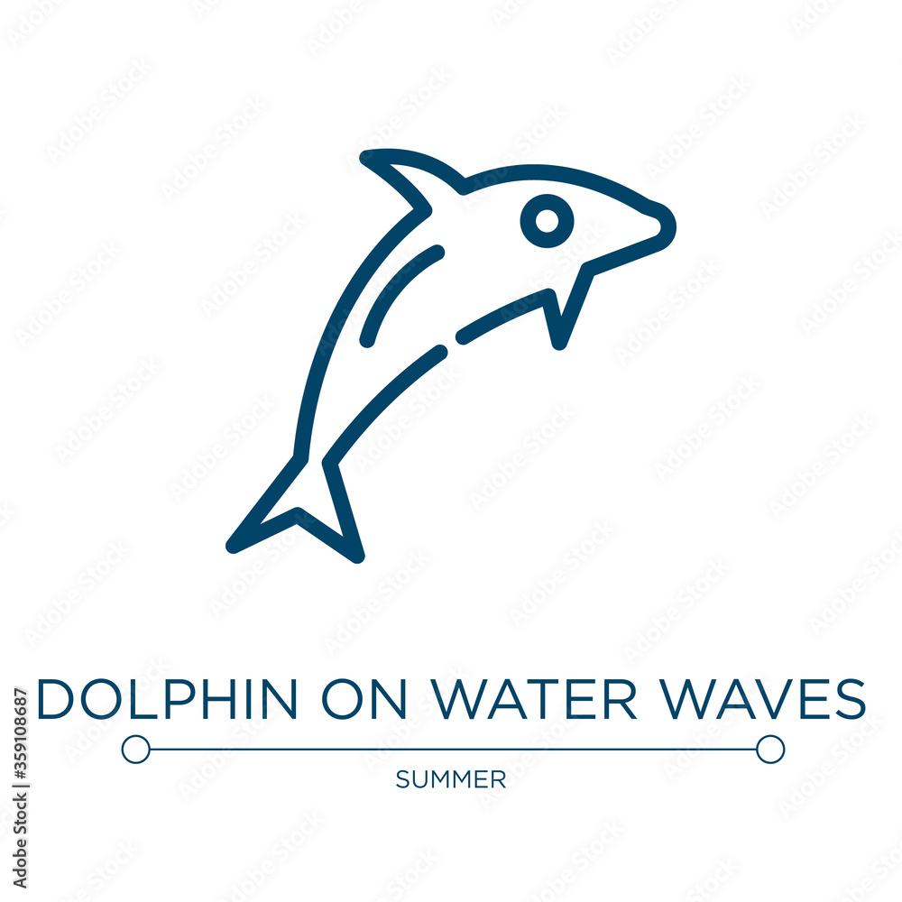 Poster dolphin on water waves icon. linear vector illustration from summer collection. outline dolphin on w