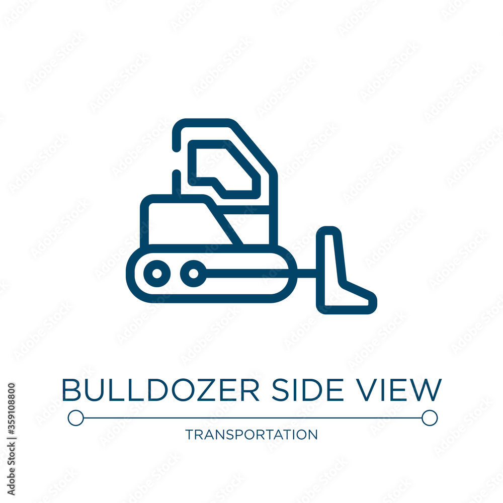 Poster bulldozer side view icon. linear vector illustration from transporters collection. outline bulldozer