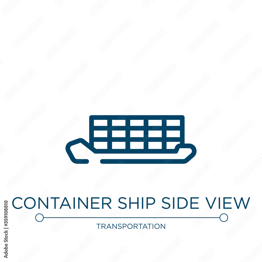 Poster container ship side view icon. linear vector illustration from transporters collection. outline cont