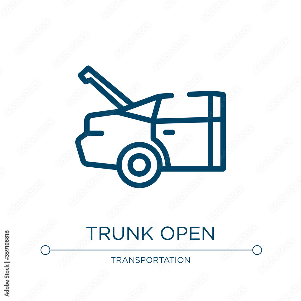 Poster Trunk open icon. Linear vector illustration from car engine collection. Outline trunk open icon vector. Thin line symbol for use on web and mobile apps, logo, print media.
