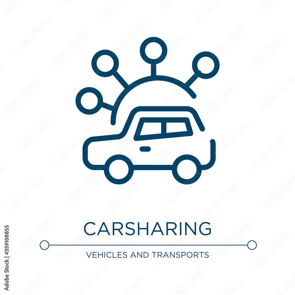Poster carsharing icon. linear vector illustration from public transportation collection. outline carsharin