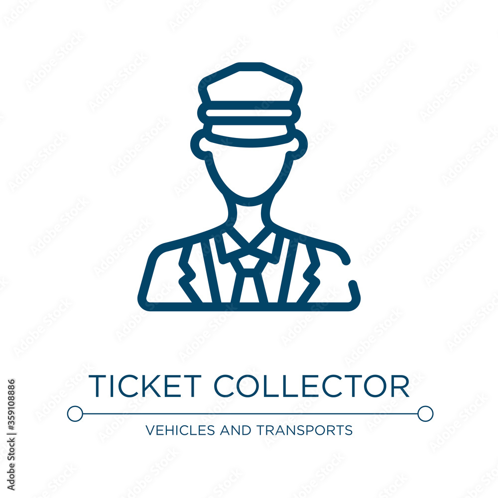 Poster Ticket collector icon. Linear vector illustration from railway collection. Outline ticket collector icon vector. Thin line symbol for use on web and mobile apps, logo, print media.