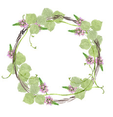 葛の花のリース 水彩イラスト