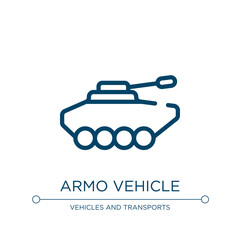 Armored vehicle icon. Linear vector illustration from transport collection. Outline armored vehicle icon vector. Thin line symbol for use on web and mobile apps, logo, print media.