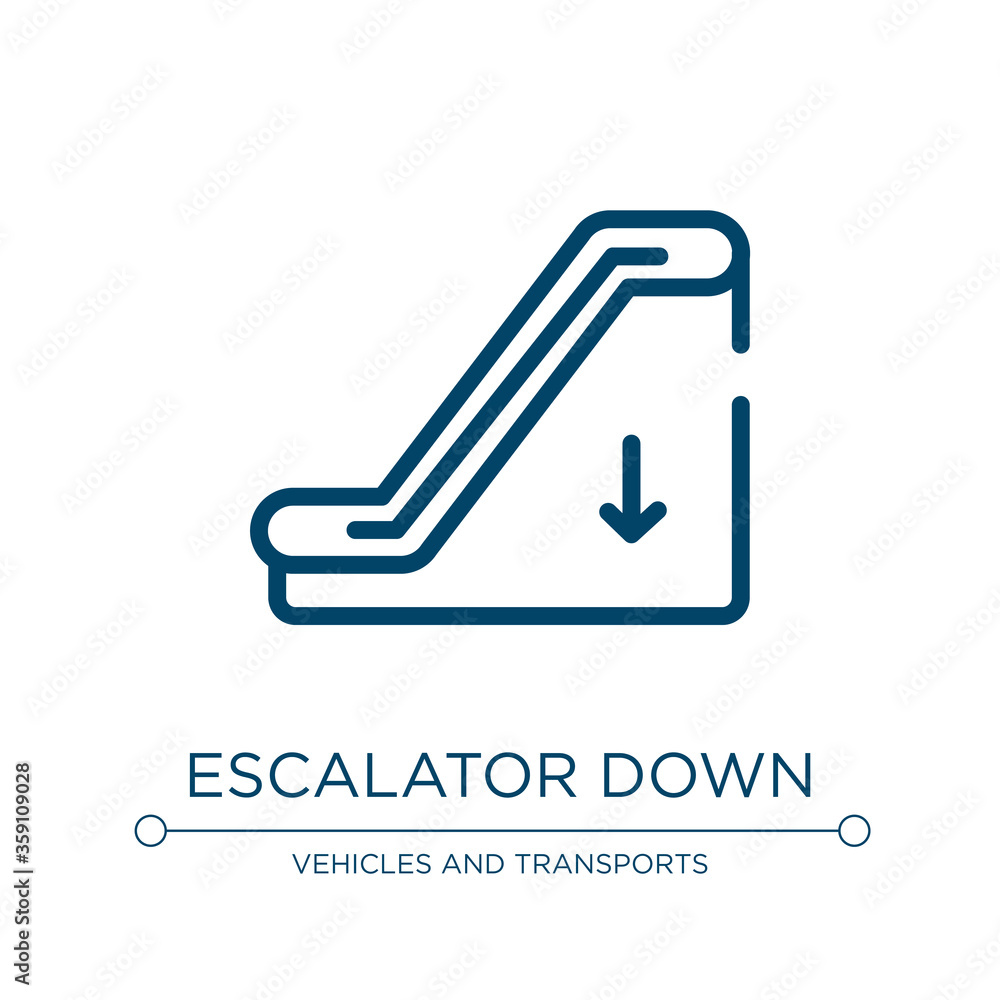 Poster escalator down icon. linear vector illustration from aerodrome collection. outline escalator down ic