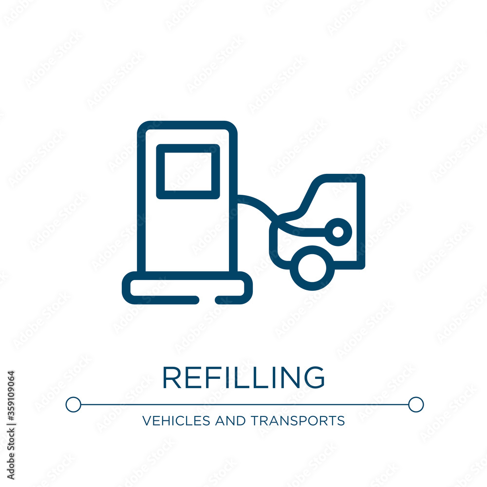Poster refilling icon. linear vector illustration from road trip collection. outline refilling icon vector.