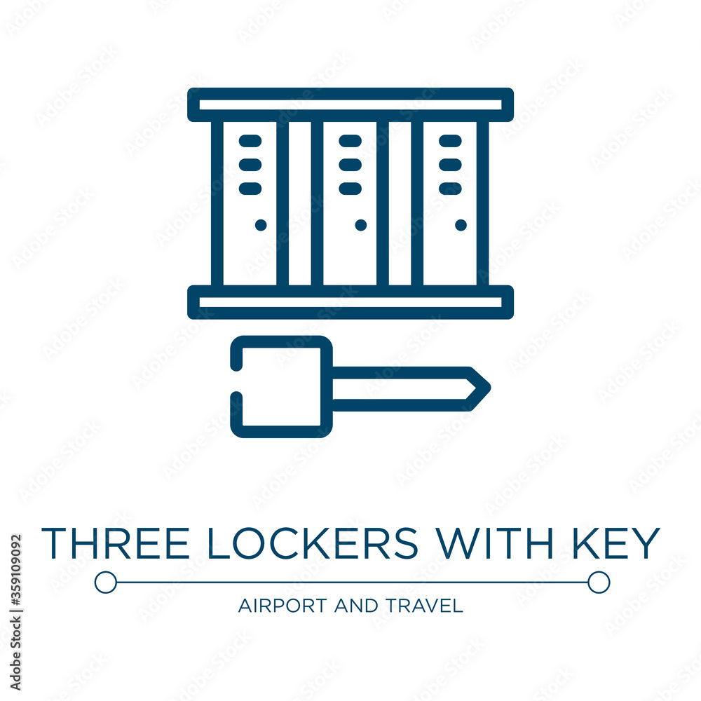 Poster three lockers with key icon. linear vector illustration from airport and travel collection. outline 