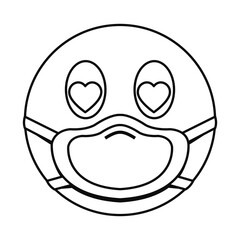 in love emoji with mask line style icon vector design