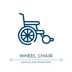 Fototapeta na wymiar Wheel chair icon. Linear vector illustration from airport collection. Outline wheel chair icon vector. Thin line symbol for use on web and mobile apps, logo, print media.