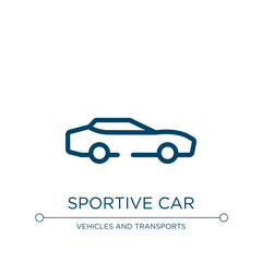 Sportive car icon. Linear vector illustration from transportation collection. Outline sportive car icon vector. Thin line symbol for use on web and mobile apps, logo, print media.
