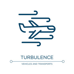Turbulence icon. Linear vector illustration from airport collection. Outline turbulence icon vector. Thin line symbol for use on web and mobile apps, logo, print media. - obrazy, fototapety, plakaty