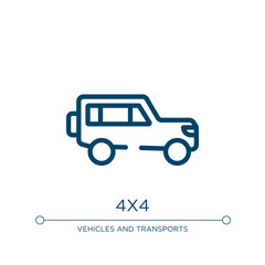 4x4 icon. Linear vector illustration from transportation collection. Outline 4x4 icon vector. Thin line symbol for use on web and mobile apps, logo, print media.