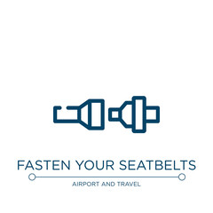 Fasten your seatbelts icon. Linear vector illustration from airport and travel collection. Outline fasten your seatbelts icon vector. Thin line symbol for use on web and mobile apps, logo, print
