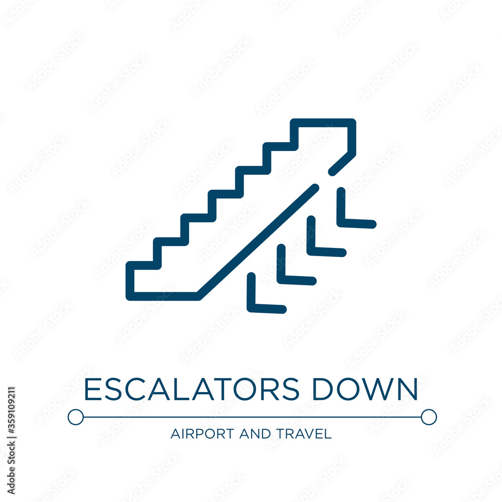 Poster escalators down icon. linear vector illustration from in the airport collection. outline escalators 