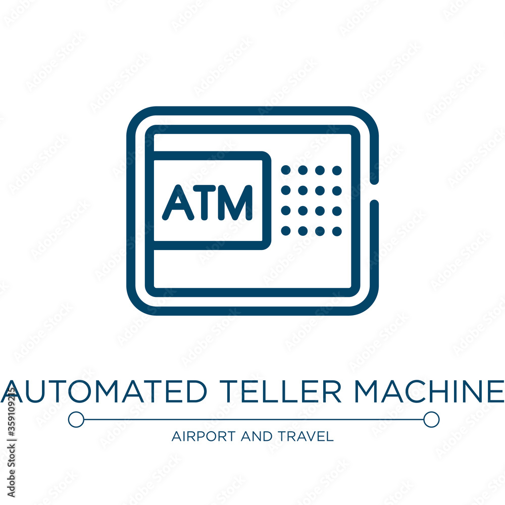 Poster automated teller machine icon. linear vector illustration from in the airport collection. outline au