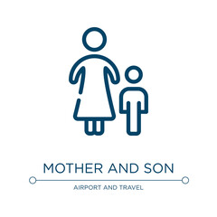 Mother and son icon. Linear vector illustration from in the airport collection. Outline mother and son icon vector. Thin line symbol for use on web and mobile apps, logo, print media.