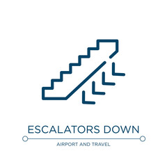 Escalators down icon. Linear vector illustration from in the airport collection. Outline escalators down icon vector. Thin line symbol for use on web and mobile apps, logo, print media.