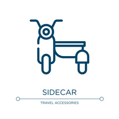 Sidecar icon. Linear vector illustration from vehicles and transport collection. Outline sidecar icon vector. Thin line symbol for use on web and mobile apps, logo, print media. - obrazy, fototapety, plakaty