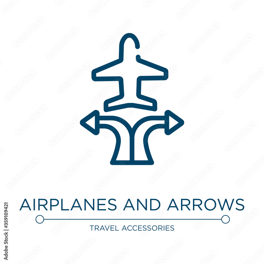 Poster airplanes and arrows icon. linear vector illustration from airport collection. outline airplanes and