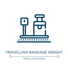 Travelling baggage weight icon. Linear vector illustration from airport collection. Outline travelling baggage weight icon vector. Thin line symbol for use on web and mobile apps, logo, print media.