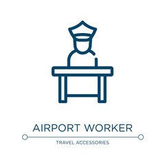 Airport worker icon. Linear vector illustration from airport collection. Outline airport worker icon vector. Thin line symbol for use on web and mobile apps, logo, print media.