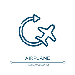 Airplane silhouette with arrows circle icon. Linear vector illustration from airport collection. Outline airplane silhouette with arrows circle icon vector. Thin line symbol for use on web and mobile