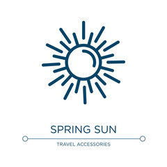 Spring sun icon. Linear vector illustration from vacation collection. Outline spring sun icon vector. Thin line symbol for use on web and mobile apps, logo, print media.