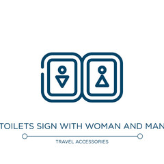 Toilets sign with woman and man icon. Linear vector illustration from airport and travel collection. Outline toilets sign with woman and man icon vector. Thin line symbol for use on web and mobile