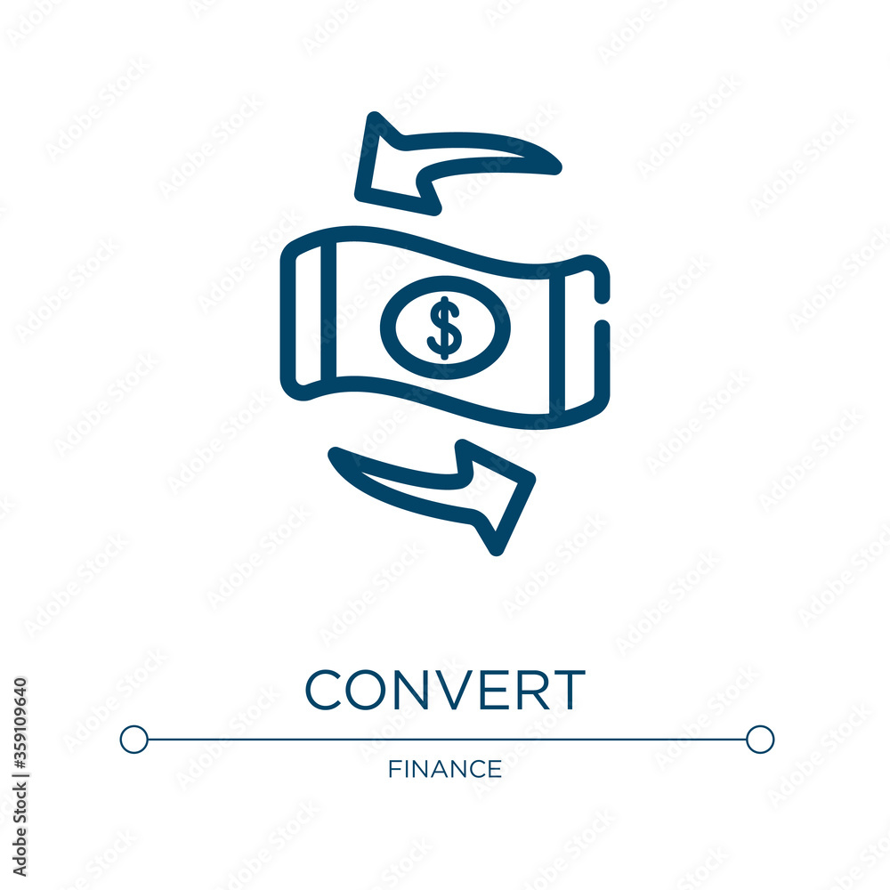 Poster convert icon. linear vector illustration from taxes collection. outline convert icon vector. thin li