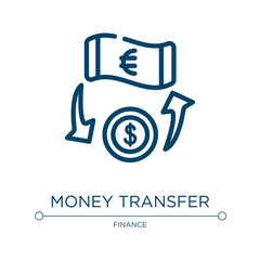 Money transfer icon. Linear vector illustration from business management collection. Outline money transfer icon vector. Thin line symbol for use on web and mobile apps, logo, print media.