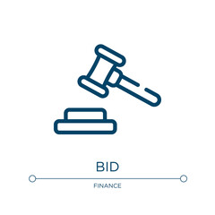 Bid icon. Linear vector illustration from auction collection. Outline bid icon vector. Thin line symbol for use on web and mobile apps, logo, print media.