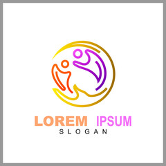 Hand with people logo, kids care icon, family vector illustration symbol