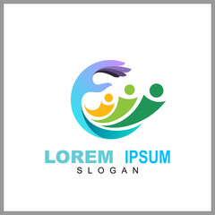 Hand with people logo, kids care icon, family vector illustration symbol