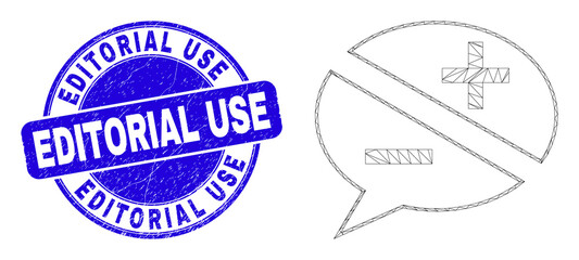 Fototapeta premium Web carcass discussion messages pictogram and Editorial Use watermark. Blue vector round textured watermark with Editorial Use caption.