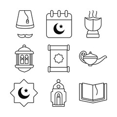 Eid mubarak line style icon set vector design