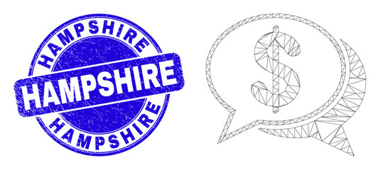 Obraz premium Web carcass financial chat messages pictogram and Hampshire seal. Blue vector rounded textured seal with Hampshire caption.