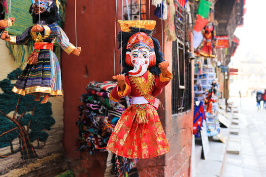 Nepalese colorful marionette puppet dolls in Kathmandu, Nepal