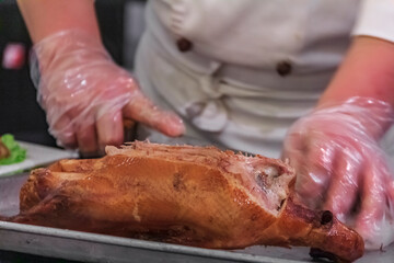 Chinese Roast Duck or Da Dong Kaoya served tableside at a Chinese restaurant