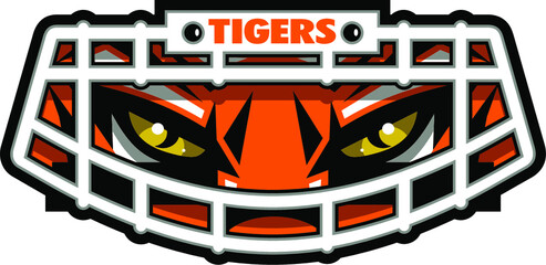 tigers football mascot face wearing facemask for school, college or league © EarlFergusonClipart