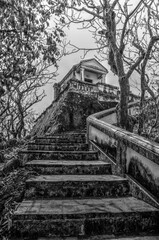 Stairs to Phimanphet Mahesuan Hall in Phetchaburi, Thailand (in monochrome)