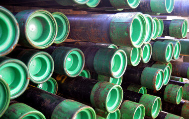 Drill pipes stacked on offshore platform