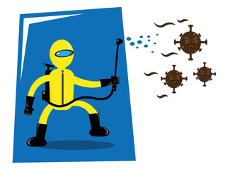 illustration design against covid-19 virus. Coronavirus flat illustration. Disinfectant spray