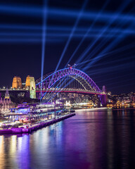 Sydney Harbour Bridge during Vivid Sydney. Night