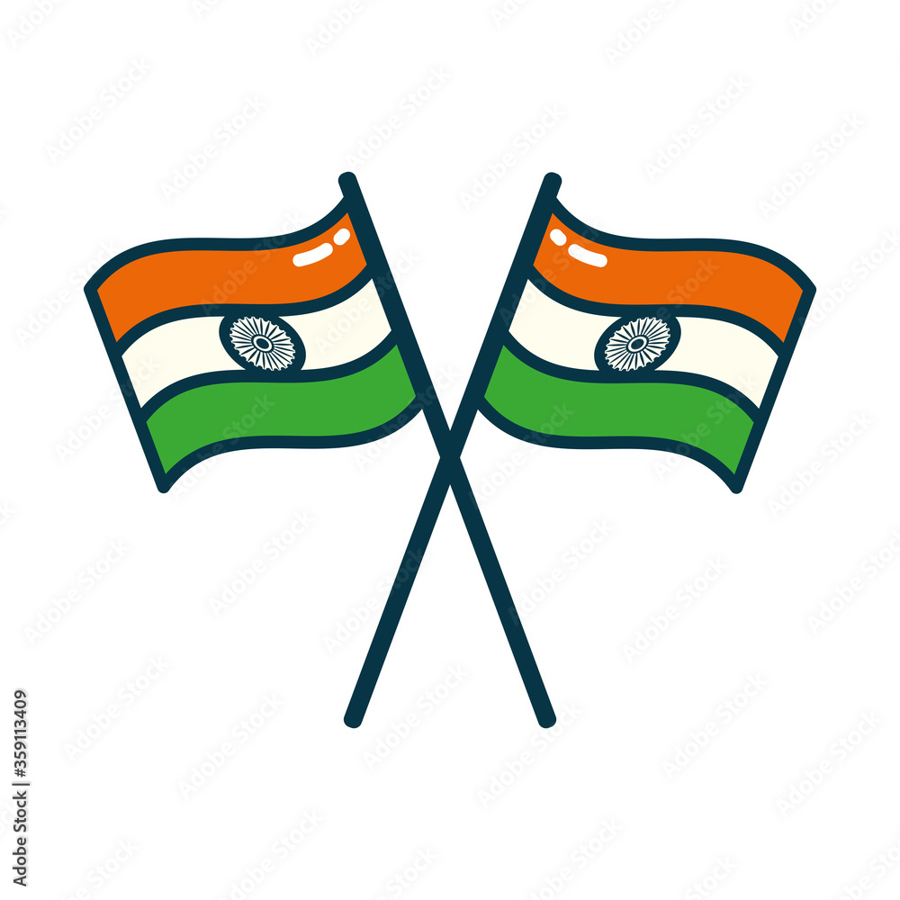Poster indian flags line and fill style icon vector design
