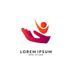 Family care logo template, people help and support symbol, medical clinic and healthy human logo vector