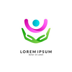 Family care logo template, people help and support symbol, medical clinic and healthy human logo vector