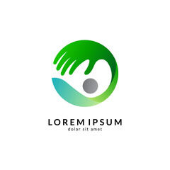 Kids care logo vector, caring children, family parenting, charity people, health care clinic, happy child play with parent